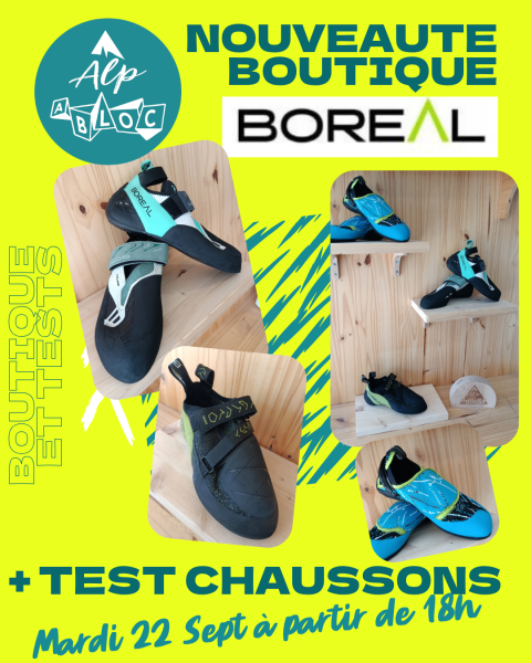 Nocturne test chaussons le 22 septembre. Viens tester les chaussons BOREAL de notre nouvelle boutique. 2 modèles adultes et 1 junior